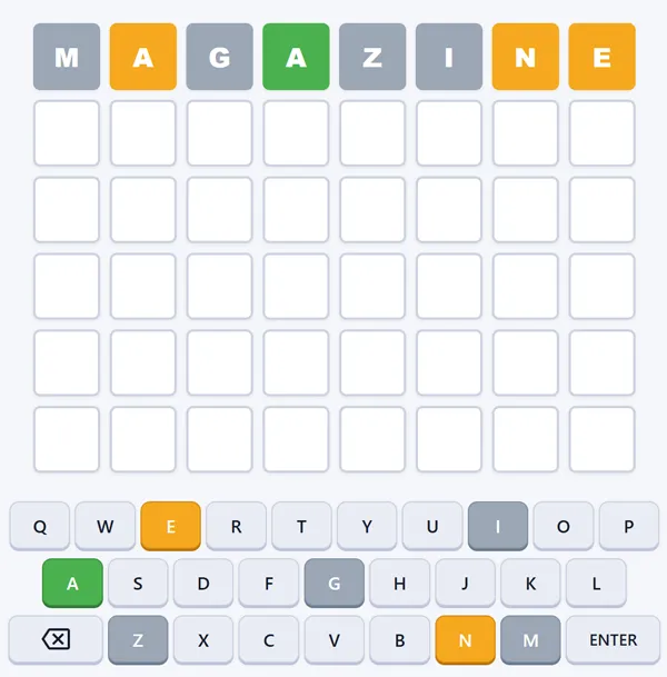 Color-coded tile feedback in 8 Letter Wordle