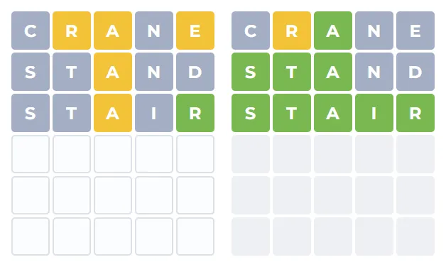 Colour clues on both Dordle grids