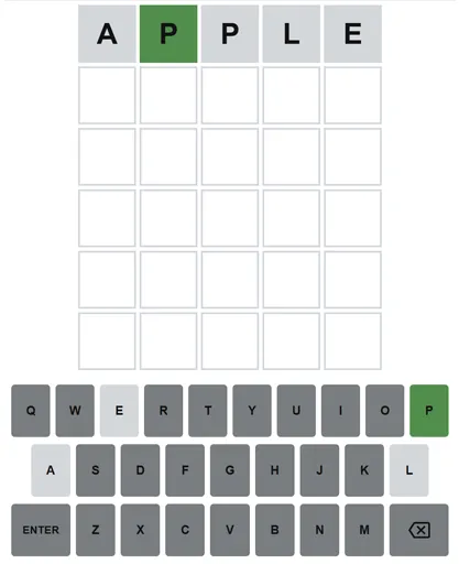 Foodle Wordle game board showing the first guess being entered