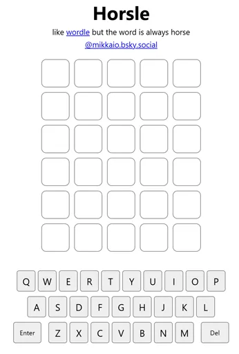 Horsle opening grid with the spoiler message visible