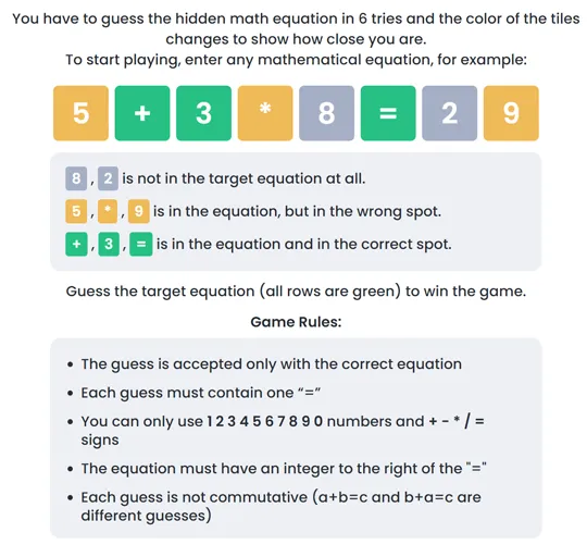 Nerdle game board showing an eight-character equation being entered