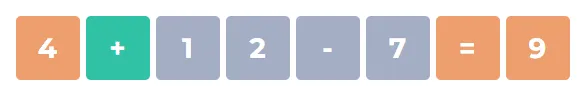 Numberle game board showing the first equation being entered