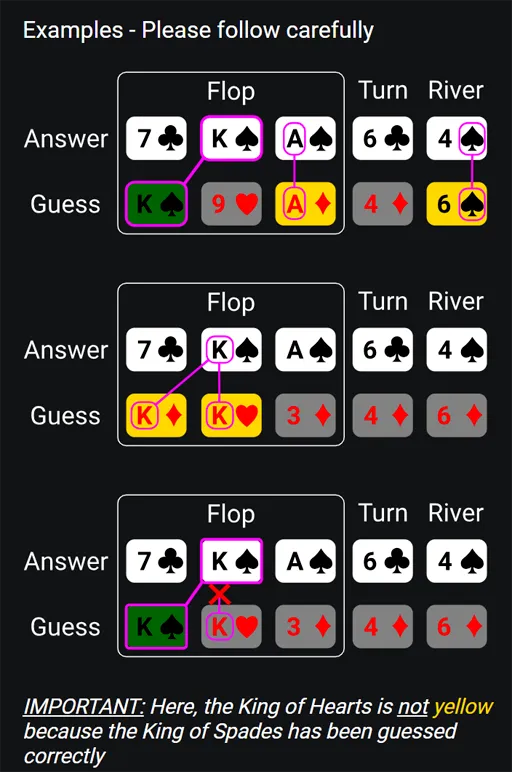 Pokle board guess with green yellow and gray card feedback