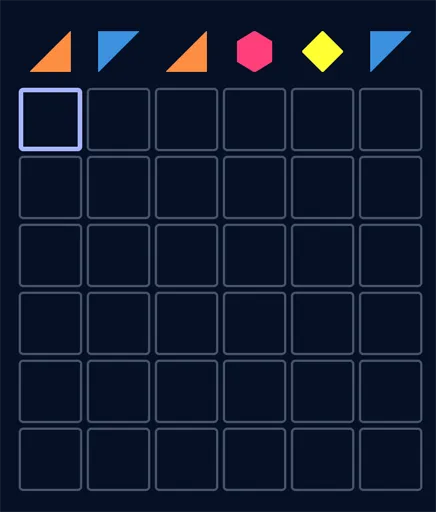 Polygonle puzzle showing a row of polygon shapes above the guess grid