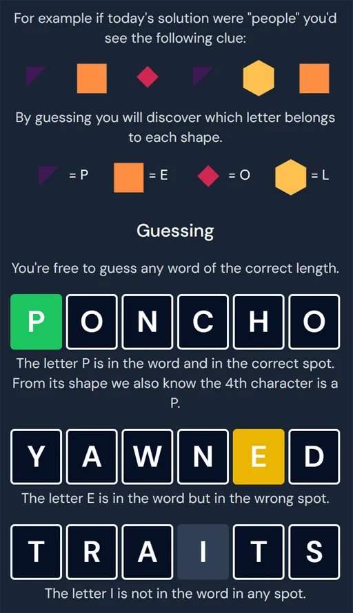Polygonle color feedback after several guesses on the shape grid