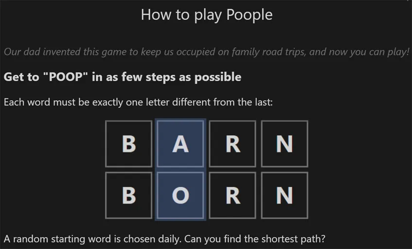 Poople puzzle with a daily starting word and rows to fill