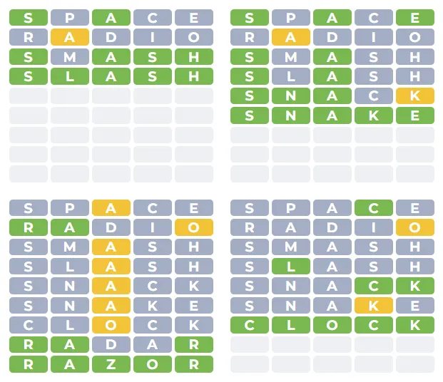 Completing all four words in Quordle