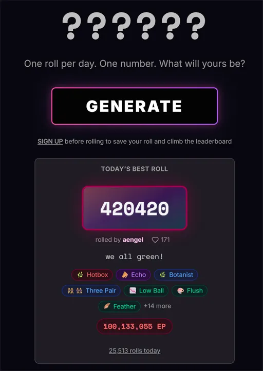 rngdle before the roll, with question marks and the Generate button