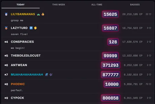 rngdle leaderboard with Today, This week, and All-time tabs
