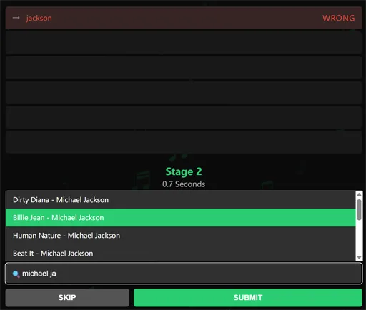 Songless Unlimited win screen showing the identified song and share option