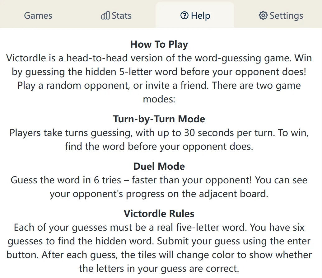 Victordle win screen showing the result after guessing the hidden word